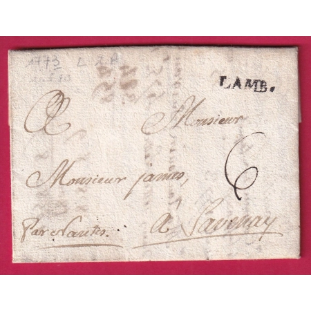 MARQUE LAMB. LAMBALLE COTES DU NORD 17X4 LENAIN N°2A INDICE 18 POUR SAVENAY LOIRE INFERIEURE 1773 LETTRE COVER FRANCE