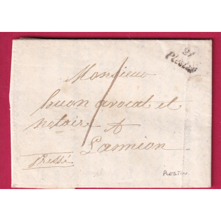 CURSIVE 21 PLESTIN TAXE LOCALE 1 COTES DU NORD POUR LANNION INDICE 9 LETTRE COVER FRANCE