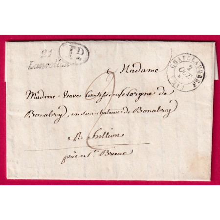 CURSIVE 21 LANVOLLON COTES DU NORD POUR ST BRIEUC 1843 INDICE 14 LETTRE COVER FRANCE