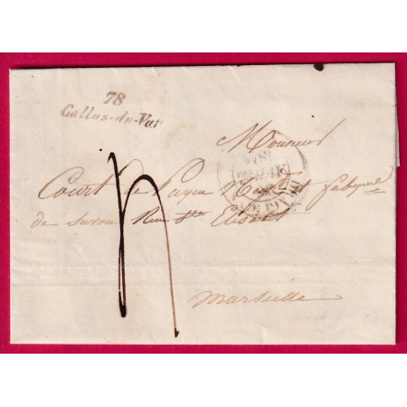 CURSIVE 78 CALLAS DU VAR T14 DRAGUIGNAN POUR MARSEILLE 1848 INDICE 14 LETTRE COVER FRANCE