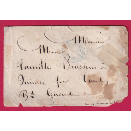CACHET 25 EME CORPS ARMEE LE QUARTIER GENERAL POUR QUINSAC GIRONDE LETTRE COVER FRANCE