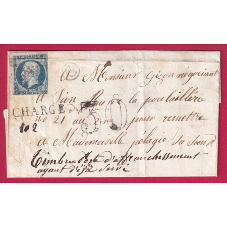 N°14 TAXE 30 TAMPON GRIFFE CHARGE BOITE RURALE C SEULE TIMBRE POSTE AYANT DEJA SERVI LETTRE COVER FRANCE