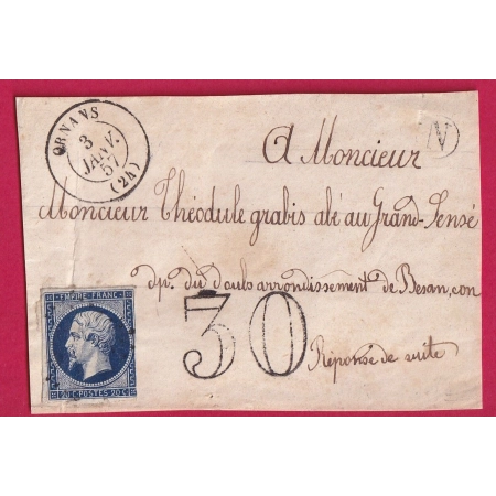 N°14 PC ORNANS DOUBS BOITE N TAXE TAMPON 30 GRAND SENSE DOUBS DEVANT DE LETTRE LETTRE COVER FRANCE