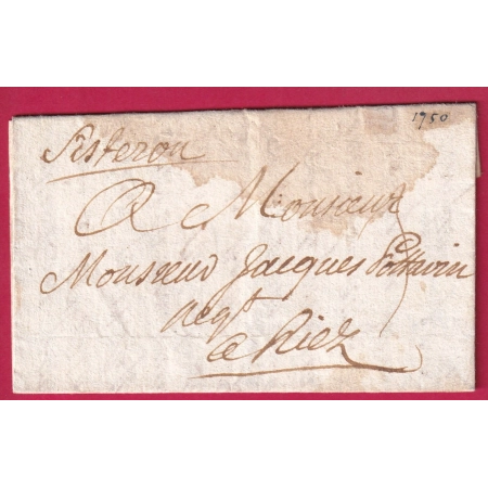 MARQUE MANUSCRIT DE SISTERON BASSES ALPES 1750 LENAIN N°1 POUR RIEZ LETTRE FRANCE