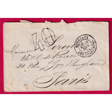 TAXE TAMPON 40 BORDEAUX LES CHARTRONS GIRONDE POUR PARIS LETTRE COVER FRANCE