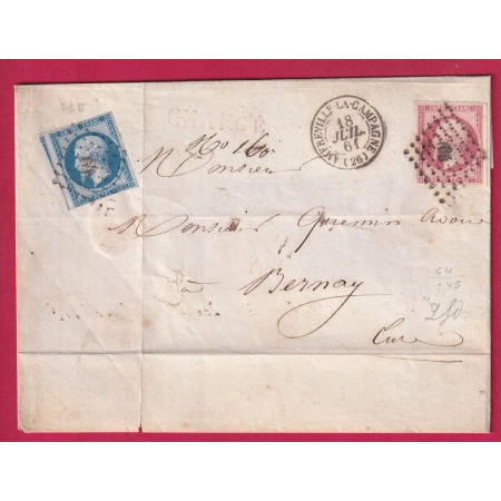 N°14 17B PC64 AMFREVILLE LA CAMPAGNE EURE LETTRE CHARGE POUR BERNAY COVER FRANCE