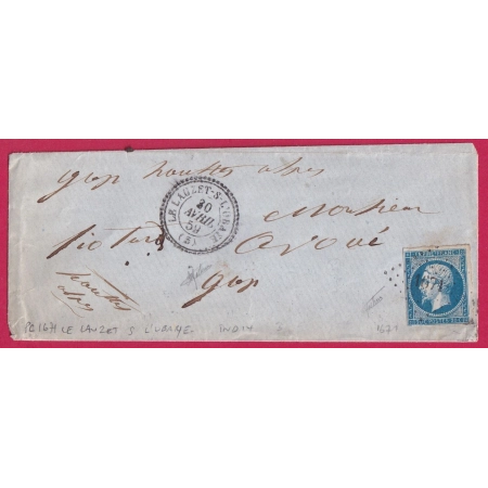 N°14 PC 1671 LE LAUZET DE L'UBAYE BASSES ALPES INDICE 14 SIGNE MATHIEU POUR GAP CAD TYPE 22 LETTRE COVER FRANCE
