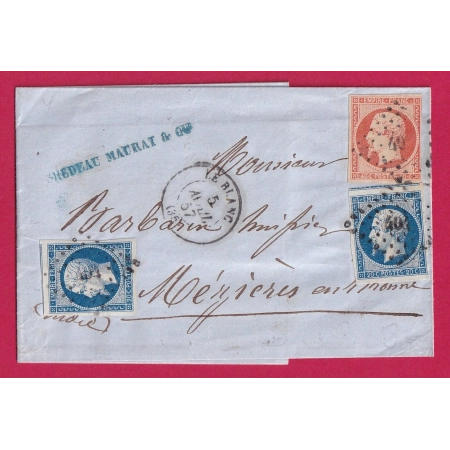 N°14 X2 + N°16 PC 404 LE BLANC INDRE POUR MEZIERES EN BRENNE 1857 LETTRE COVER FRANCE