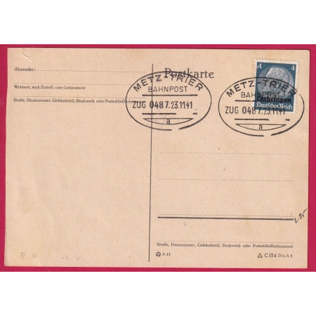ALSACE LORRAINE AMBULANT METZ TRIER 1941 BAHNPOST LOTHRINGEN LETTRE COVER FRANCE