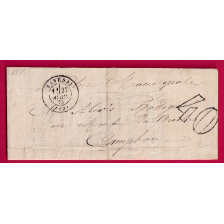 TAXE TAMPON 40 CAD TYPE 17 SAVENAY LOIRE INFERIEURE 1875 POUR CAMPBON LETTRE COVER FRANCE