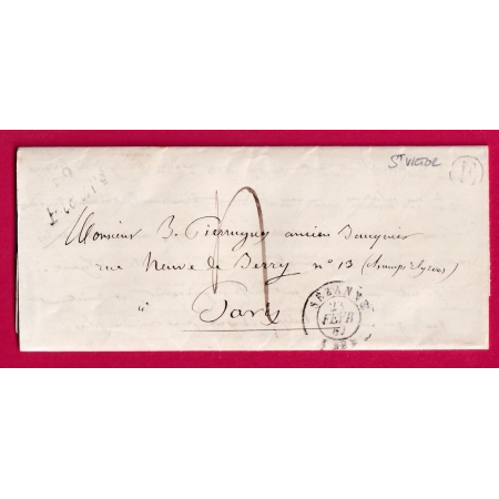CURSIVE 49 PLEURS MARNE BOITE RURALE E ST VICTOR T15 SEZANNE POUR PARIS 1847 LETTRE COVER FRANCE