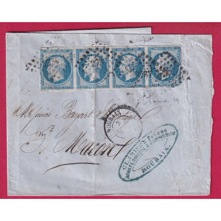 N°14B BANDE DE 4 PC 2737 ROUBAIX NORD POUR MACON LETTRE COVER FRANCE