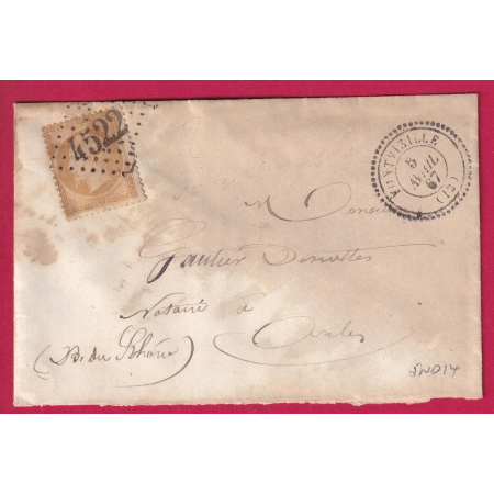 N°21 GC 4522 FONTVIELLE BOUCHES DU RHONE CAD TYPE 22 POUR ARLES LETTRE COVER FRANC