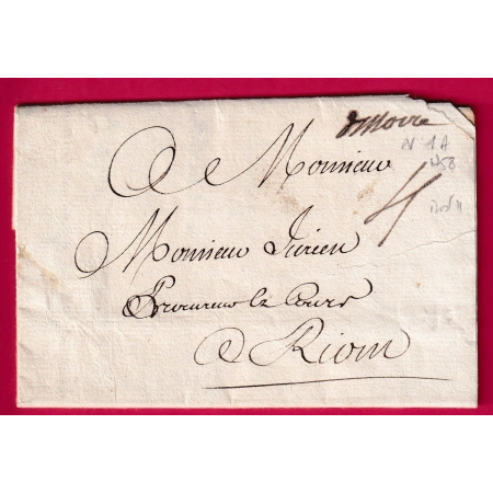 MARQUE MANUSCRIT ISSOIRE PUY DE DOME 1758 LENAIN N°1A POUR RIOM LETTRE COVER FRANCE