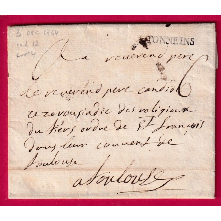 MARQUE TONNEINS LOT ET GARONNE LENAIN N°4 POUR TOULOUSE AIGUILLON INDICE 12 1764 LETTRE COVER FRANCE