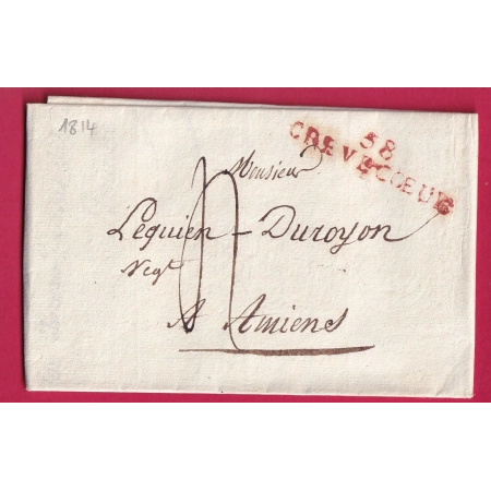 MARQUE 58 CREVECOEUR OISE 1814 POUR AMIENS SOMME LETTRE COVER FRANCE