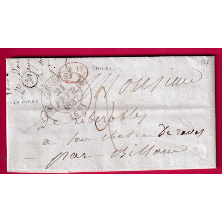 CAD TYPE 12 THIERS PUY DE DOME BOITE RURALE A COURPIERRE POUR BILLOM 1837 DECIME RURAL LETTRE COVER FRANCE
