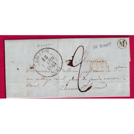 CAD TYPE 13 BILLOM PUY DE DOME BOITE RURALE M LE BOUIT DECIME RURAL LETTRE COVER FRANCE