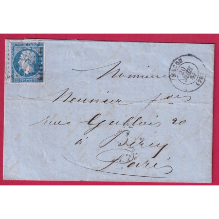 N°14 BLEU SUR ROSE ?? PC 1824 MACON SAONE ET LOIRE POUR PARIS LETTRE COVER FRANCE
