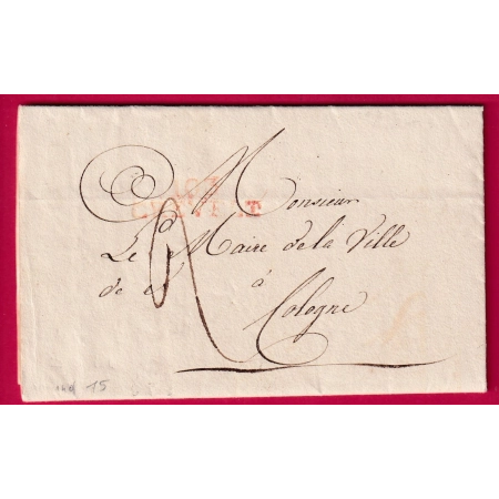 MARQUE CONQUIS 103 CREVELT KREFELD ALLEMAGNE TEXTE IMPRIME LE MAIRE 1805 POUR COLOGNE KOLN LETTRE COVER FRANCE