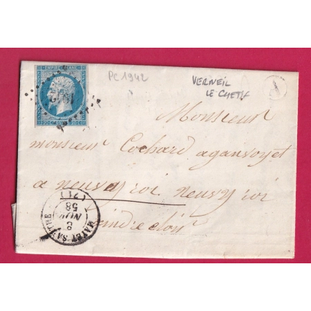 N°14 PC 1942 MAYET SARTHE BOITE RURALE A VERNEIL LE CHETIF POUR NEUVY LE ROI INDRE ET LOIRE 1858 LETTRE COVER FRANCE