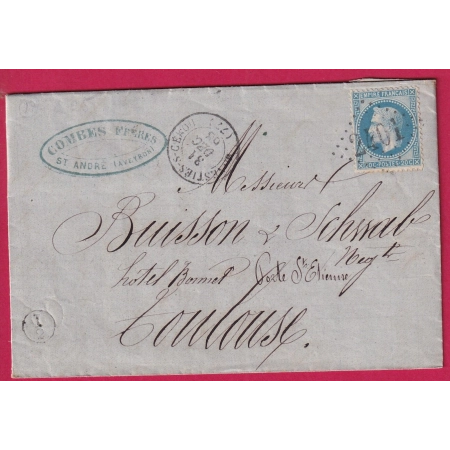 N°29 GC 2401 MONESTIES S SEROU TARN BOITE RURALE SUPPLEMENTAIRE I2 ST ANDRE AVEYRON POUR TOULOUSE LETTRE COVER FRANCE