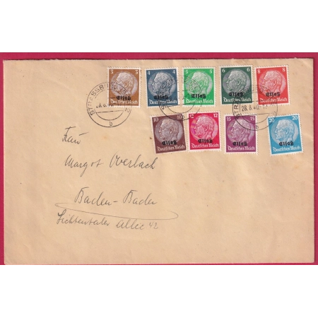 ALSACE LORRAINE ELSASS STRASBOURG 28.8.1940 POUR BADEN BADEN ALLEMAGNE LETTRE COVER FRANCE