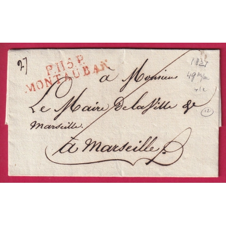 MARQUE P115P MONTAUBAN TARN ET GARONNE EN ROUGE INDICE 12 POUR MARSEILLE LETTRE COVER FRANCE