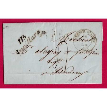 CURSIVE 115 AUVILLARS TARN ET GARONNE TYPE 14 VALENCE D'AGEN LOT ET GARONNE POUR BORDEAUX LETTRE COVER FRANCE