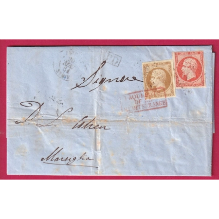 N°13 16 PC 3706 BEYROUTH SYRIE LIBAN BFE 1861 PAQUEBOT MEDITERRANEE POUR MARSEILLE LETTRE COVER FRANCE