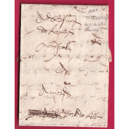 LETTRE DE TOURCOING NORD 1667 MENTION PORT DE LILLE POUR ANVERS BELGIQUE LETTRE COVER FRANCE