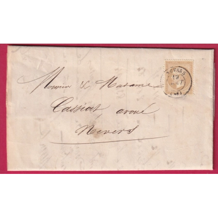 N°21 CAD TYPE 15 NEVERS NIEVREPOUR NEVERS FAIRE PART MARIAGE PUIS PAPIERS REUTILISE AVEC TIMBRE FISCAL LETTRE FRANCE