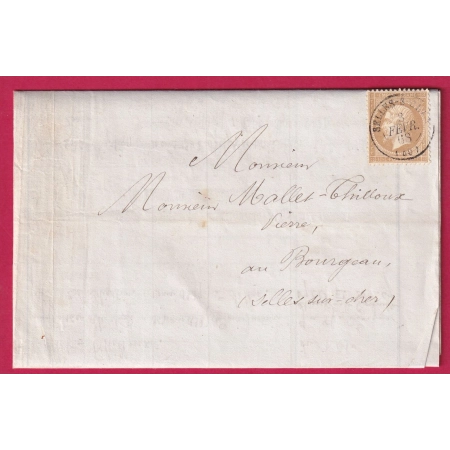 N°21 CAD TYPE 15 SELLES SUR CHER LOIRE ET CHER POUR LE BOURGEAU CONSTRUCTION CHEMIN DE FER ORLEANS LETTRE FRANCE