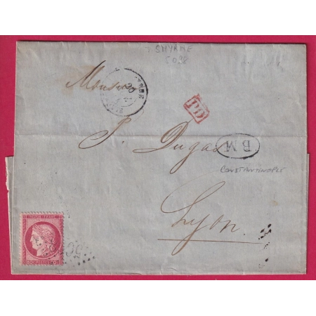 N°57 GC 5098 SMYRNE TURQUIE BM BOITE MOBILE CONSTANTINOPLE POUR LYON BFE LETTRE COVER FRANCE