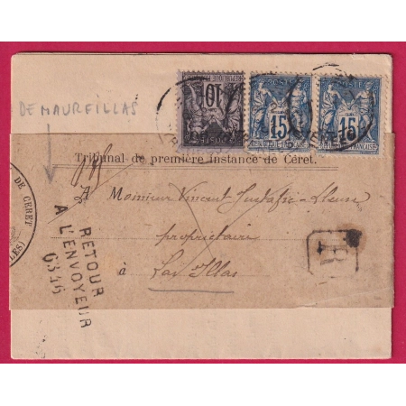 N°89 90 CERET PYRENEES ORIENTALES RETOUR ENVOYEUR 6346 MAUREILLAS RECOMMANDE LETTRE COVER FRANCE