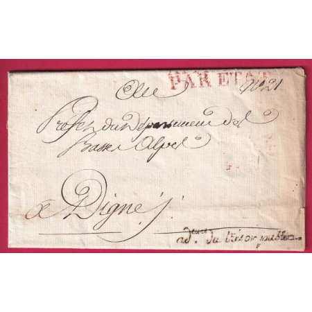 FRANCHISE ADeurs TRESOR PUBLIC PARIS AN9 1801 POUR DIGNE BASSES ALPES LETTRE COVER FRANCE