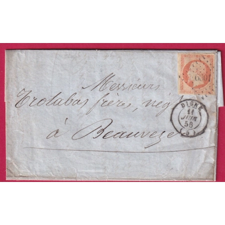 N°16 PC 1099 DIGNE BASSES ALPES POUR BEAUVEZER 1856 LETTRE COVER FRANCE