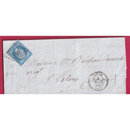 N°14A BLEU SUR LILAS LILLE NORD POUR ST VALERY SUR SOMME LETTRE COVER FRANCE