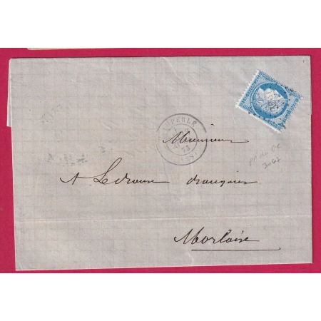 N°60 PC DU GC 3067 QUIMPERLE FINISTERE POUR MORLAIX 1873 LETTRE COVER FRANCE