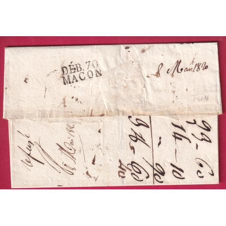 MARQUE DEBOURSE DEB 70 MACON SAONE ET LOIRE 1820 DEPART VERDUN SUR SAONE INDICE 16 LETTRE COVER FRANCE