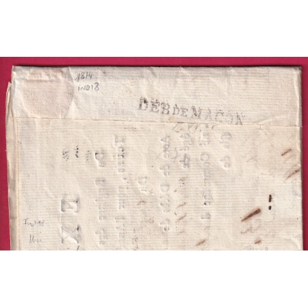 MARQUE DEBOURSE DEB DE MACON SAONE ET LOIRE 1814 DEPART TOURS INDICE 18 INDRE ET LOIRE TEXTE MAIRE DE TOURS LETTR FRANCE