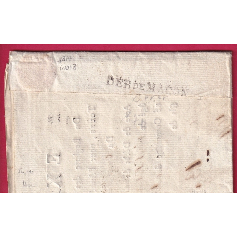 MARQUE DEBOURSE DEB DE MACON SAONE ET LOIRE 1814 DEPART TOURS INDICE 18 INDRE ET LOIRE TEXTE MAIRE DE TOURS LETTR FRANCE
