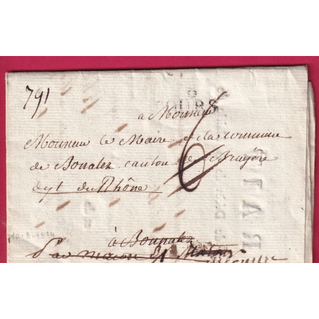 MARQUE DEBOURSE DEB DE MACON SAONE ET LOIRE 1814 DEPART TOURS INDICE 18 INDRE ET LOIRE TEXTE MAIRE DE TOURS LETTR FRANCE