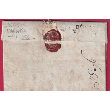DEBOURSE DEB 54 VANNES MORBIHAN 1813 INDICE 19 DEPART 21 TREGUIER LETTRE COVER FRANCE