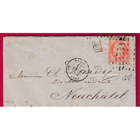 N°16 ROULETTE DE GROS POINTS PARIS 1er (60) 3 NEUCHATEL SUISSE INDICE 18 LETTRE COVER FRANCE