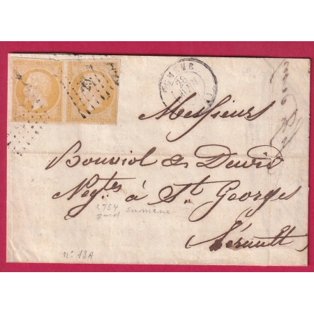 N°13 PAIRE BISTRE ORANGE PC 2954 SUMENE GARD POUR ST GEORGES HERAULT LETTRE COVER FRANCE