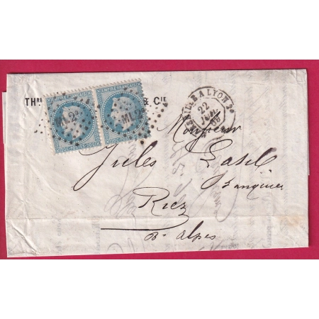 N°29 PAIRE AMBULANT DE JOUR MARSEILLE A LYON ML2° POUR RIEZ BASSES ALPES LETTRE COVER FRANCE