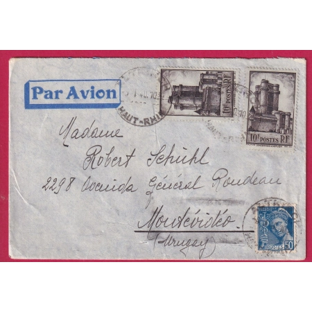 N°393 414A ALTKICH HAUT RHIN 1940 MONTEVIDEO URUGUAY PAR AVION LETTRE COVER FRANCE