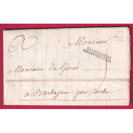 MARQUE VILLEFRANCHE DE ROUERGUE AVEYRON LENAIN N°6 POUR BARBAZAN HAUTE GARONNE LETTRE COVER FRANCE