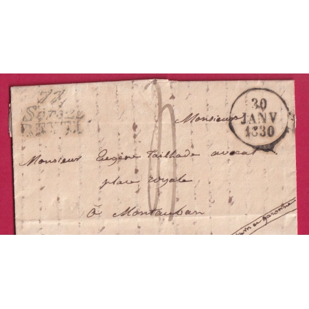 DOUBLE CURSIVE 77 SOREZE REVEL TARN HAUTE GARONNE 1830 MONTAUBAN TARN ET GARONNE INDICE 20 LETTRE COVER FRANCE